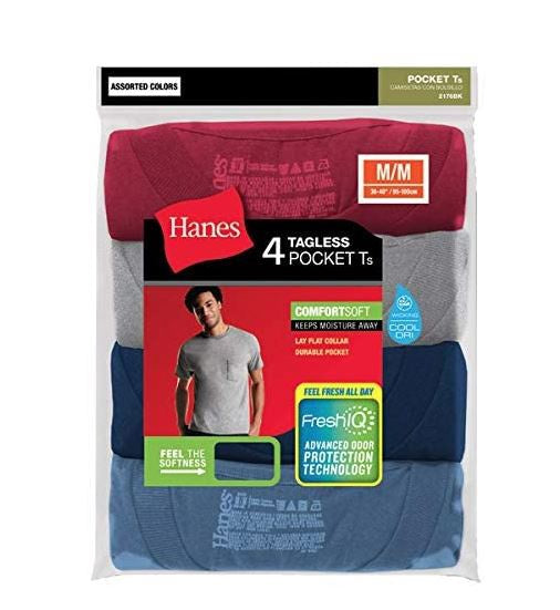 HANES Men T-SHIRT Assorted Colors 4PACK Tagless