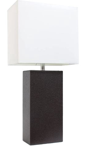 ELEGANT DESIGN Table Lamp Elegant Designs LT1025-BWN Modern Leather White Fabric Shade Espresso