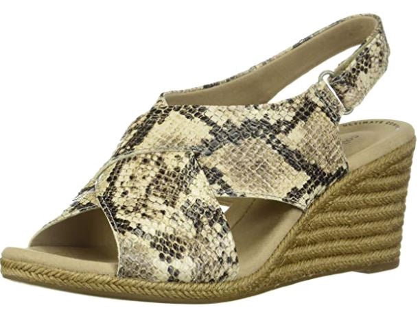 CLARKS Footwear Women's Lafley Alaine Wedge Sandal Taupe Snake Synthetic