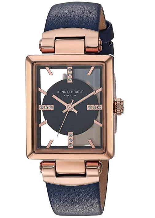 KENNETH COLE Watch Women New York Transparency Leather Strap, Blue