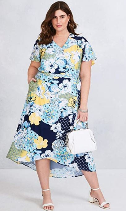 JESSICA LONDON Dress Casual Plus Size Faux Wrap HI-LOW Maxi