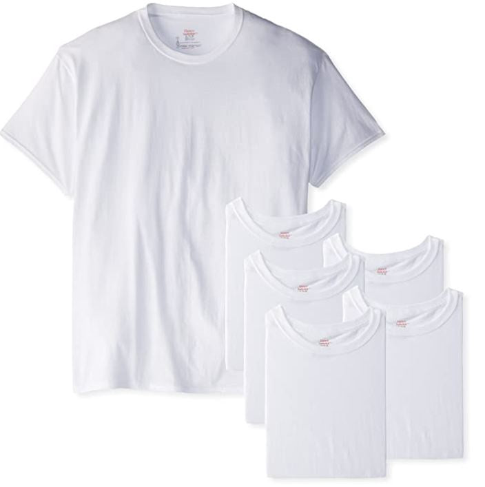 HANES Men T-SHIRT White Tagless 6PACK