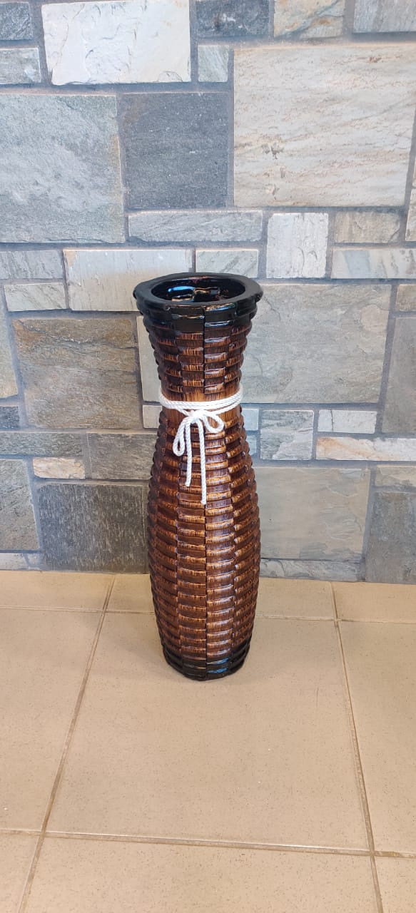 Vase 24" EQ127 Brown and Black with White Rope