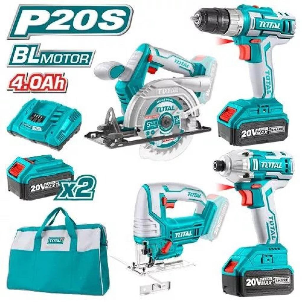 TOTAL Drill Gun + Jig + Circle Saw UTCKLI20104 4-PCS Combo Kit 20V Lithium Ion