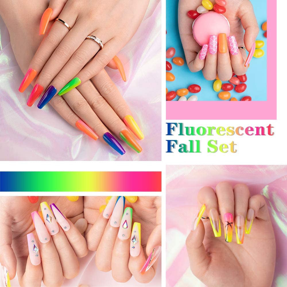 BEETLES Nails Polish Set Neon Gel Neon Orange Hot Pink Blue Yellow Green Purple 6 Colors Soak Off LED Gel Nail Kit