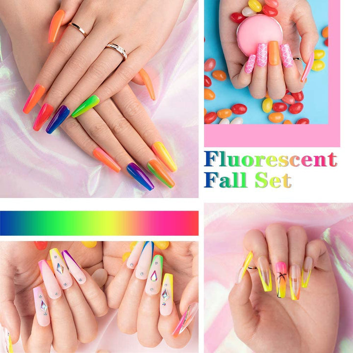 BEETLES Nails Polish Set Neon Gel Neon Orange Hot Pink Blue Yellow Green Purple 6 Colors Soak Off LED Gel Nail Kit