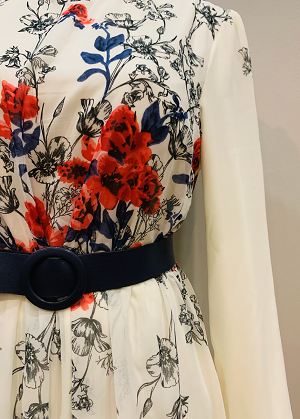 DELKAASH Dress Ecru & Navy Floral