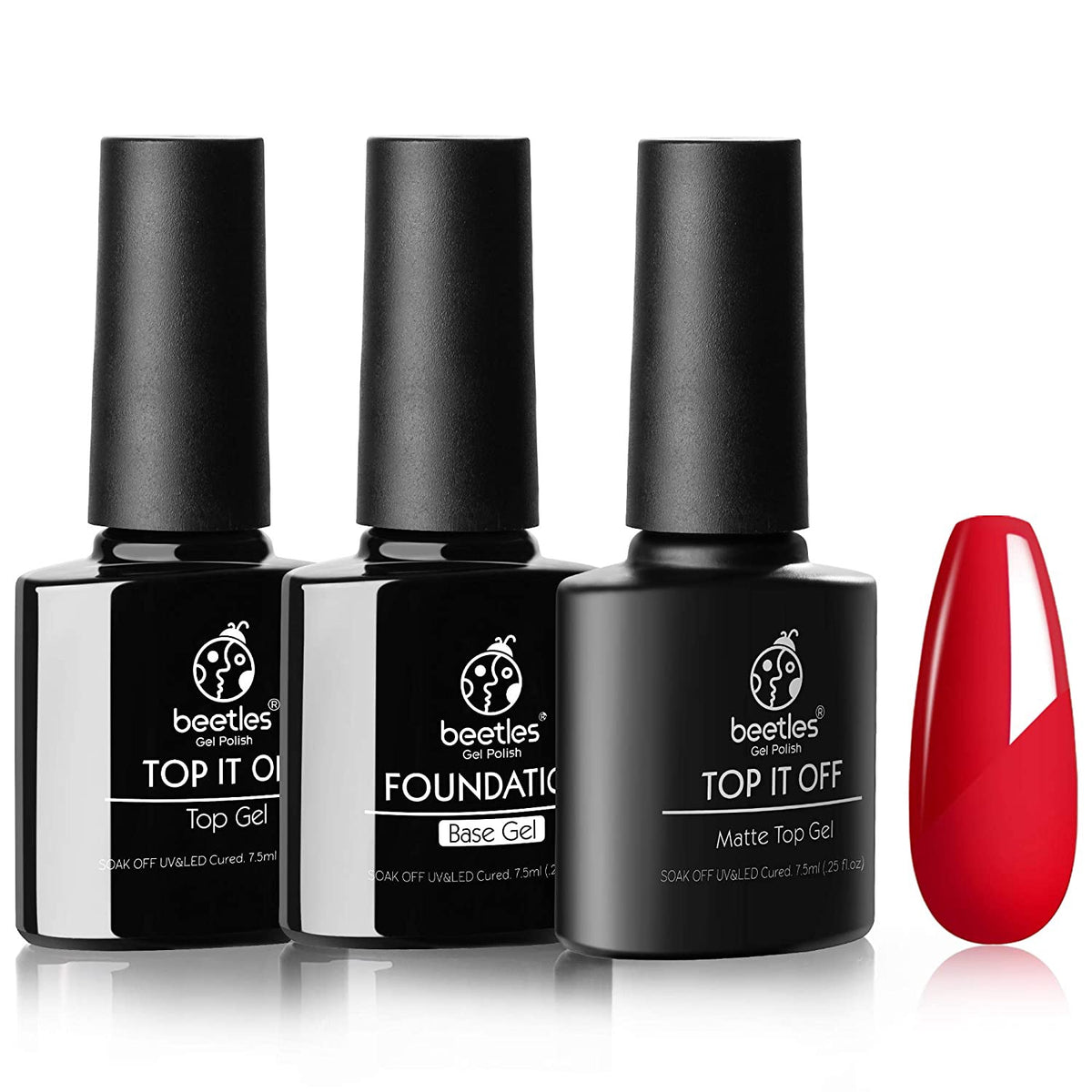 BEETLES Nails Gel Nail Polish Base No Wipe Top Coat - Matte Gel Top Coat and Shine Top Gel Base Set Gel Polish Matte Shine Effect Long Lasting Diy Home Soak Off LED Light Nail Lamp, 0.3 Fl OZ Each Bottle