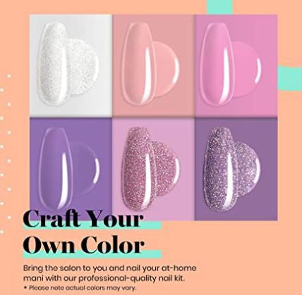 BEETLES Nails Dipping Powder Manicure Starter Kit, 6 Colors Lavender Collection PINK/PURPLE and Glitter