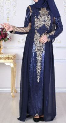 TURKISH Dress Evening Navy with Gold Sequins