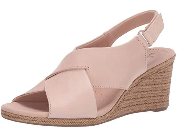 CLARKS Footwear Women's Lafley Alaine Wedge Sandal Blush Leather