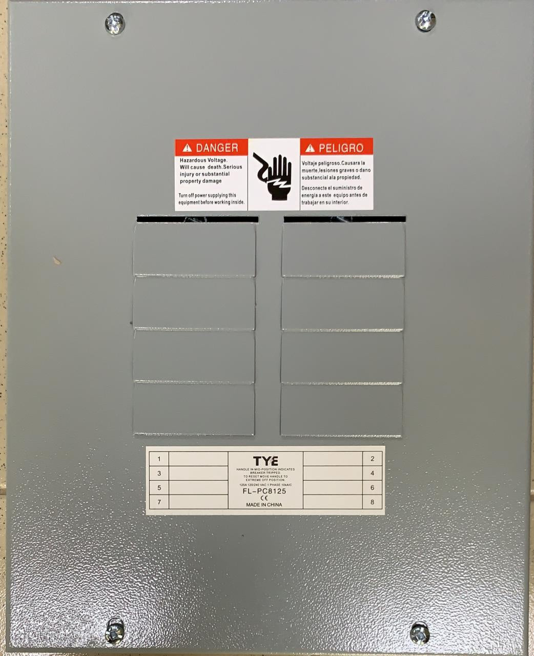 TYE Breaker Panel 8 X 16 125AMPS Surface Type