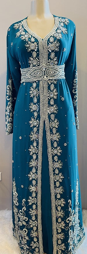 GENERIC Gown Beaded Teal with Pearl Bead and Band