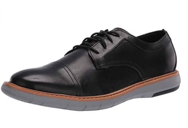 CLARKS Footwear Men Draper Cap Oxford Black Leather with Grey Outsole