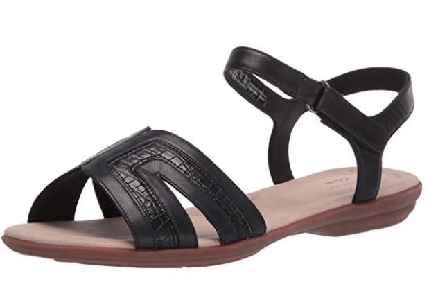 CLARKS Footwear Women's Ada Mist Sandal Black LEATHER/SYNTHETIC Patent