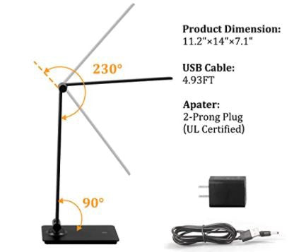 GENERIC Desk Lamp LED Dimmable 8W Black Aluminum Alloy