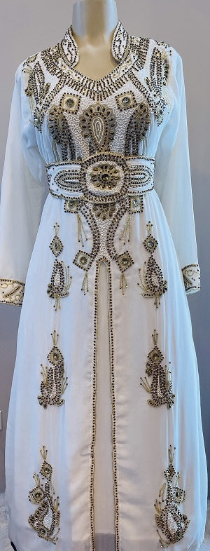 GENERIC Gown Beaded Off White with Gold and Brown Stones