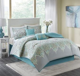 COMFORT SPACES Comforter Set Modern King 6 Pcs TEAL/GREY