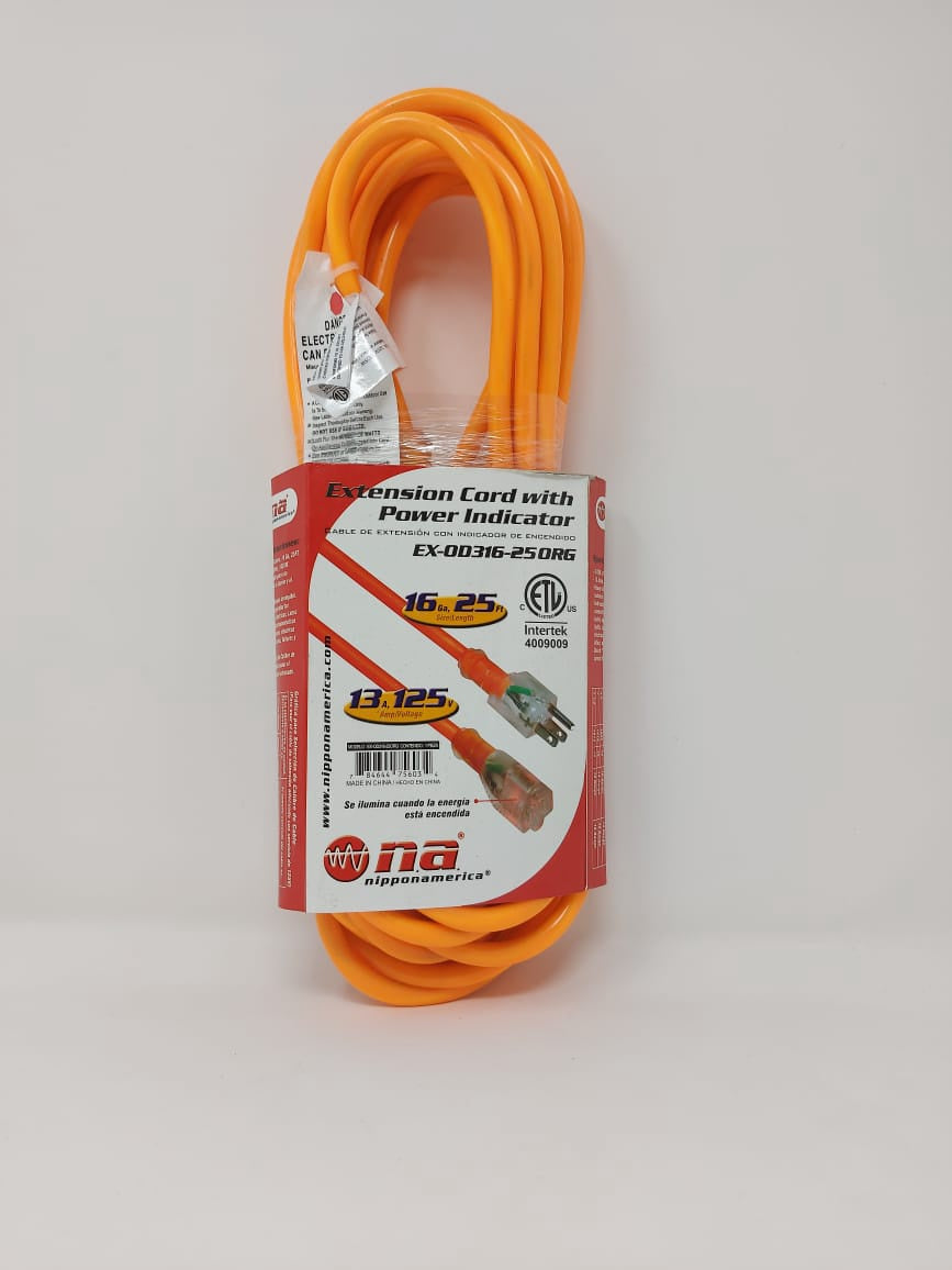 NIPPON AMERICA Extension Cord Outdoor 25' EX-0D316-25 Org Orange Na