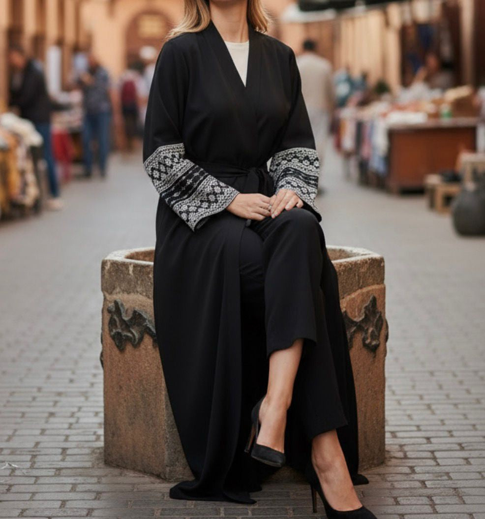 Gown / Abaya Black Embroidery Sleeve