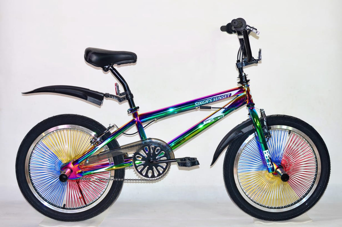 SINGH'S SUNSET Bicycle 20" Singh SS-FREESTYLE-140H Stunts Street Bmx Rainbow Frame Beast Multicolor Spokes Rim