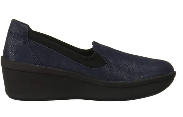 CLARKS Footwear Women's Step Rose Moon Platform Navy Textile