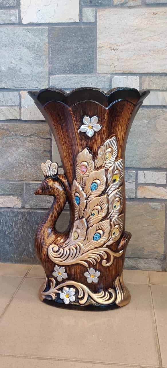 Vase 24" EQ186 Brown and Gold Peacock