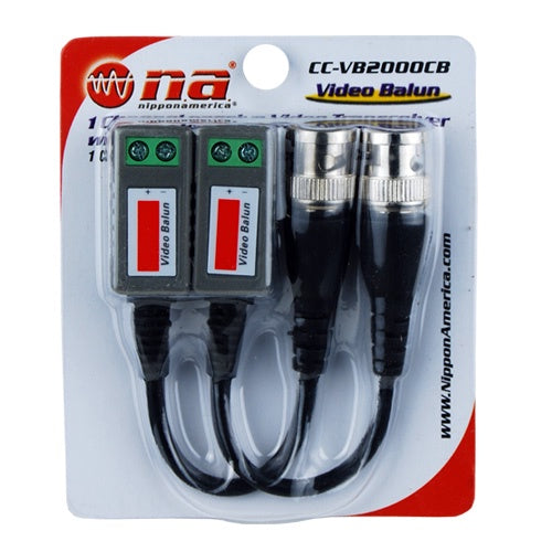 NIPPON AMERICA Plug Bnc Male with Cable Connector CC-VB2000CB Video Balun Via Utp CAT5/6 2PCS Pack Adaptor Na