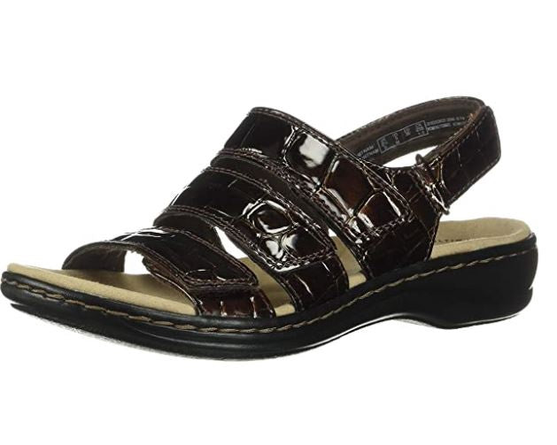 CLARKS Footwear Women's Leisa Melinda Sandal Brown Patent Crocodile Synthetic