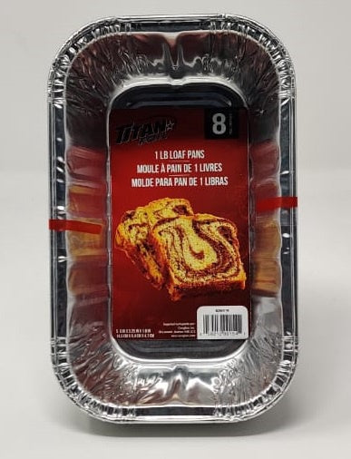 TITAN Foil Tray BZ90317R 8PCS Pack 1LB Loaf Pans 5.6X3.25X1.8" 14.5X8.4X4.7CM