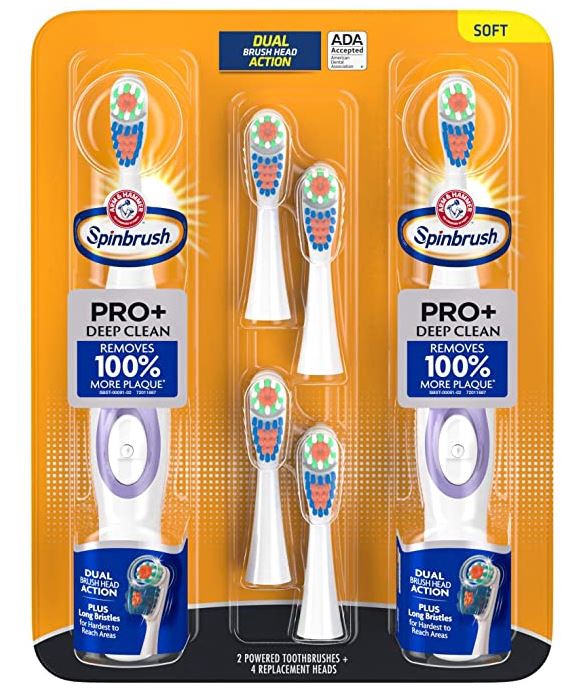 ARM & HAMMER Toothbrush Spinbrush Pro Clean Soft Family Pack- 2 Brushes Plus 4 Refill Heads- Battery Powered Toothbrush MULTI-PACK- Soft Bristles