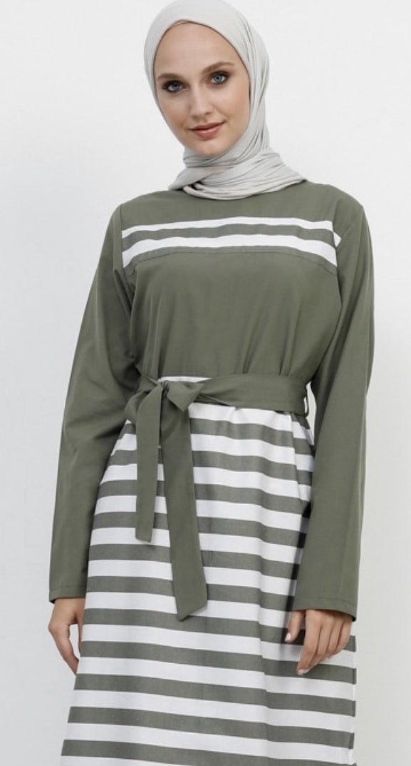 REFKA Dress Stripe Green, White