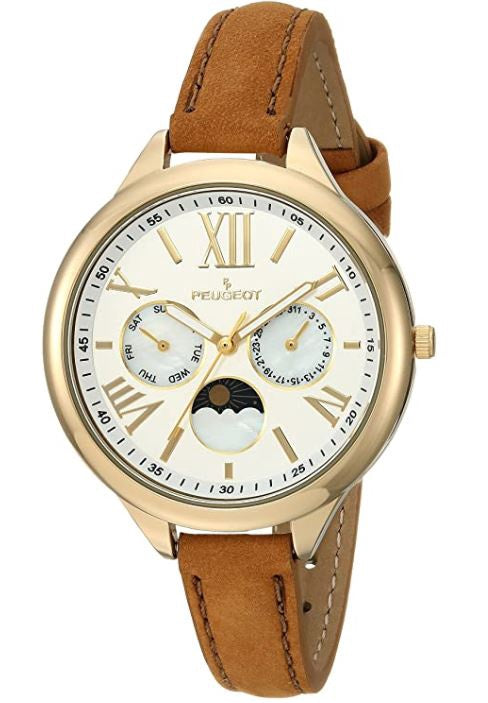 PEUGEOT Watch Women's 14K Gold Plated Suede Strap Brown