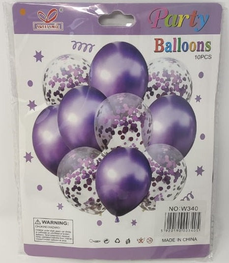 Party Balloons with Confetti Colored and Clear Kit 10PCS Pack W340