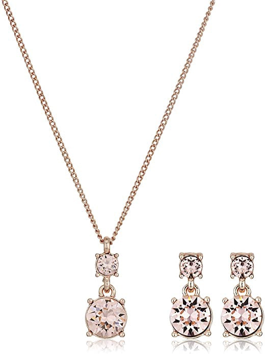 NINE WEST Jewelry Fashion Women's Box Rose Gold Tone Silk Necklace Ear Set, One Size