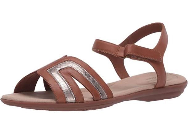 CLARKS Footwear Women's Ada Mist Sandal TAN/METALLIC Leather Combi