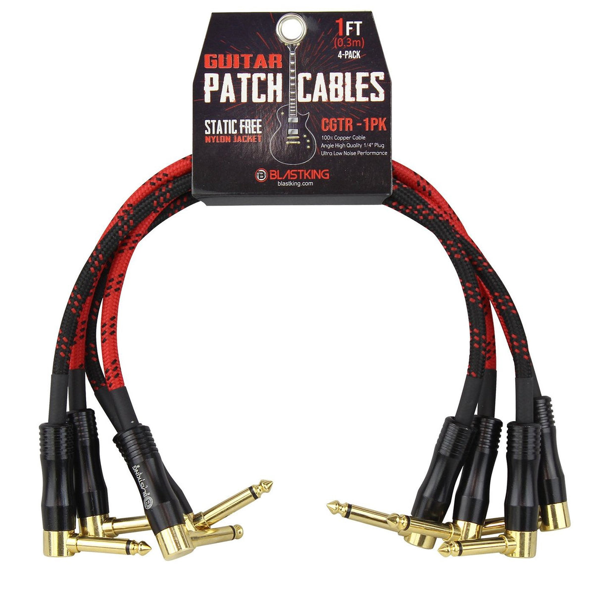 BLASTKING Lead 1 1/4 Male Mono to 1 1/4 Male Mono 1' CGTR-1PK Patch Guitar Cable 4PCS Pack