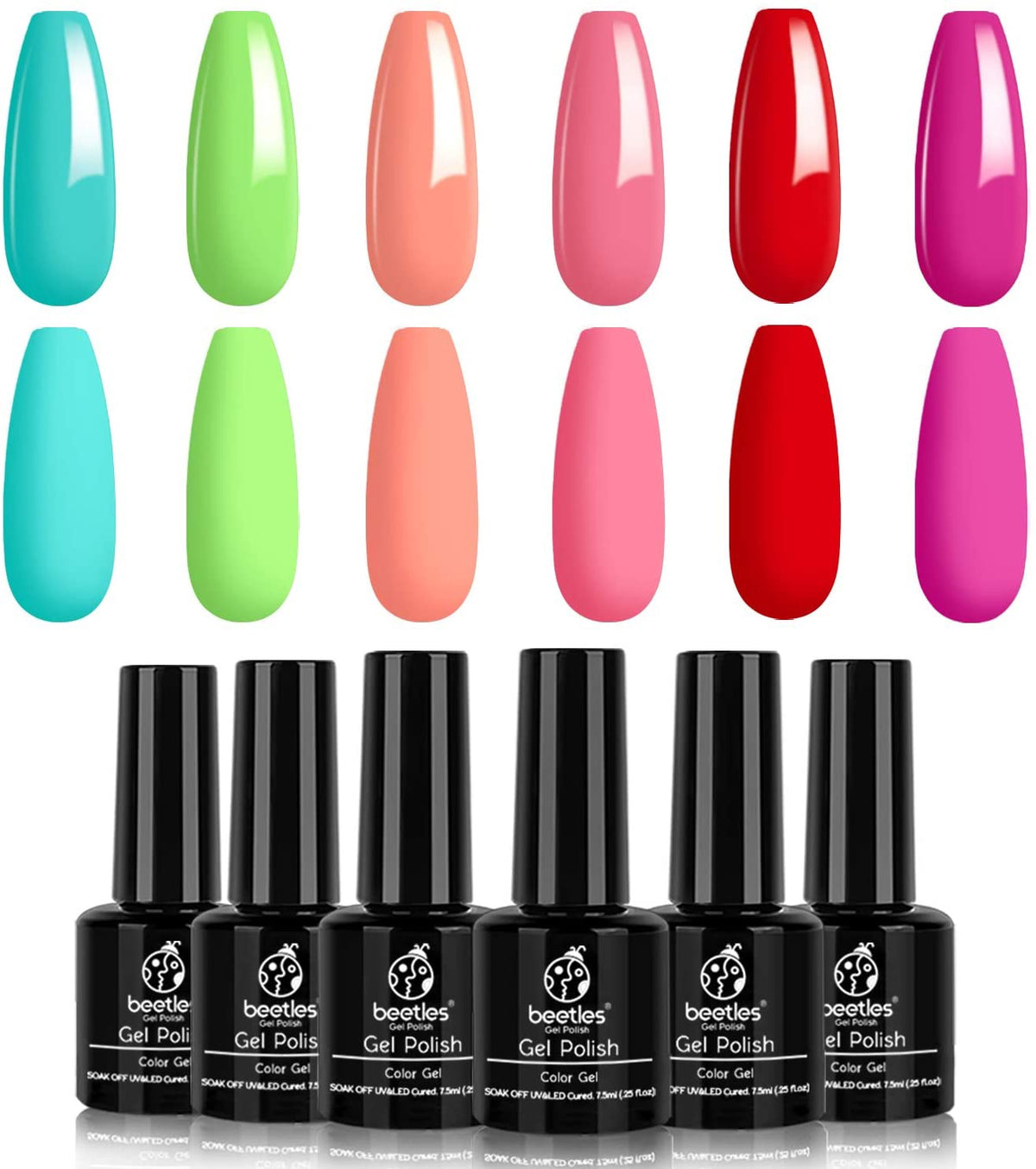 BEETLES Nails Polish Set Gel Watermelon Wedge Collection Nail Gel Polish 6 Pcs Peachy Teal Blue Red Hot Pink Gel Polish Kit Soak Off LED Nail Lamp Cured Base and Top Coat Nail Art Salon Diy At Home