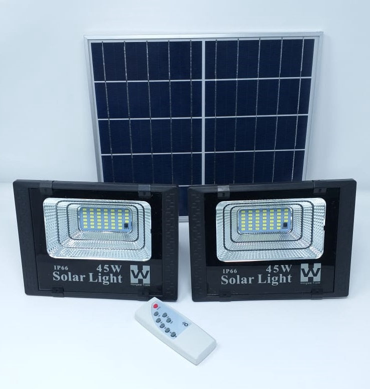 Lamp LED Solar Flood 2PCS 45W Lamp + 1 Solar Panel IP66 W