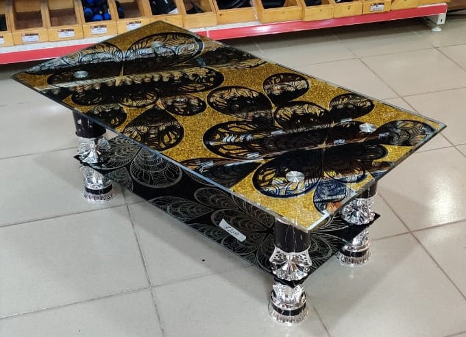 Glass Table Black, Gold & Silver Design Glass 820A