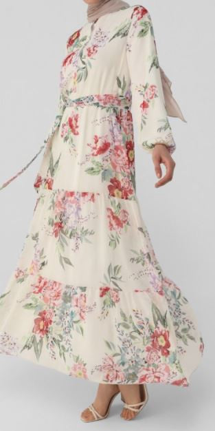 Dress Lined Chiffon Floral Multi Pink Green