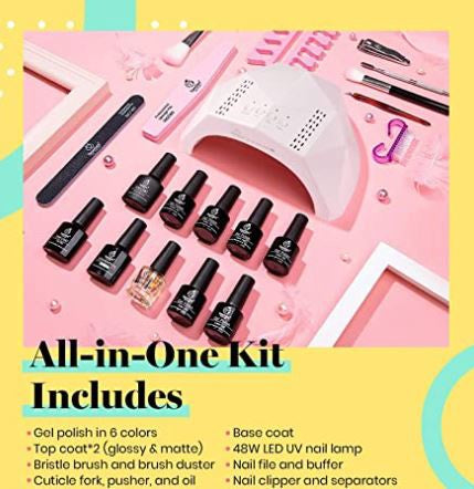 BEETLES Nails Gel Polish Kit with U V Light Starter Kit 6 Color Set Base Gel Top Coat, Soak Off Glitter Maroon Red