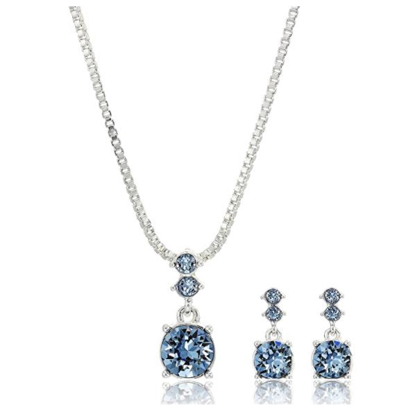 NINE WEST Jewelry Fashion Women's Boxed NECKLACE/PIERCED Earrings Set, SILVER/BLUE, One Size