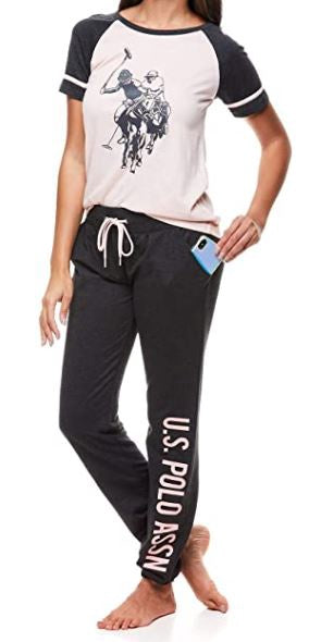 US POLO ASSN. Women PJ/LOUNGE Wear Set Us Polo Pink & Charcoal