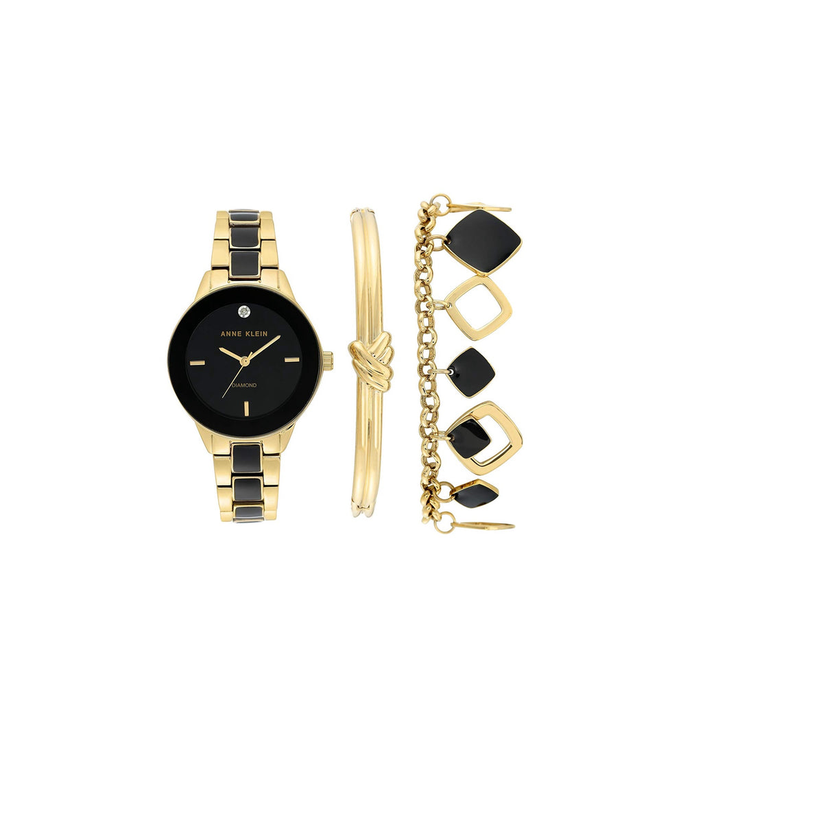 ANNE KLEIN Watch Set Women Genuine Diamond Dial Watch and Bracelet Set AK/3348BKST