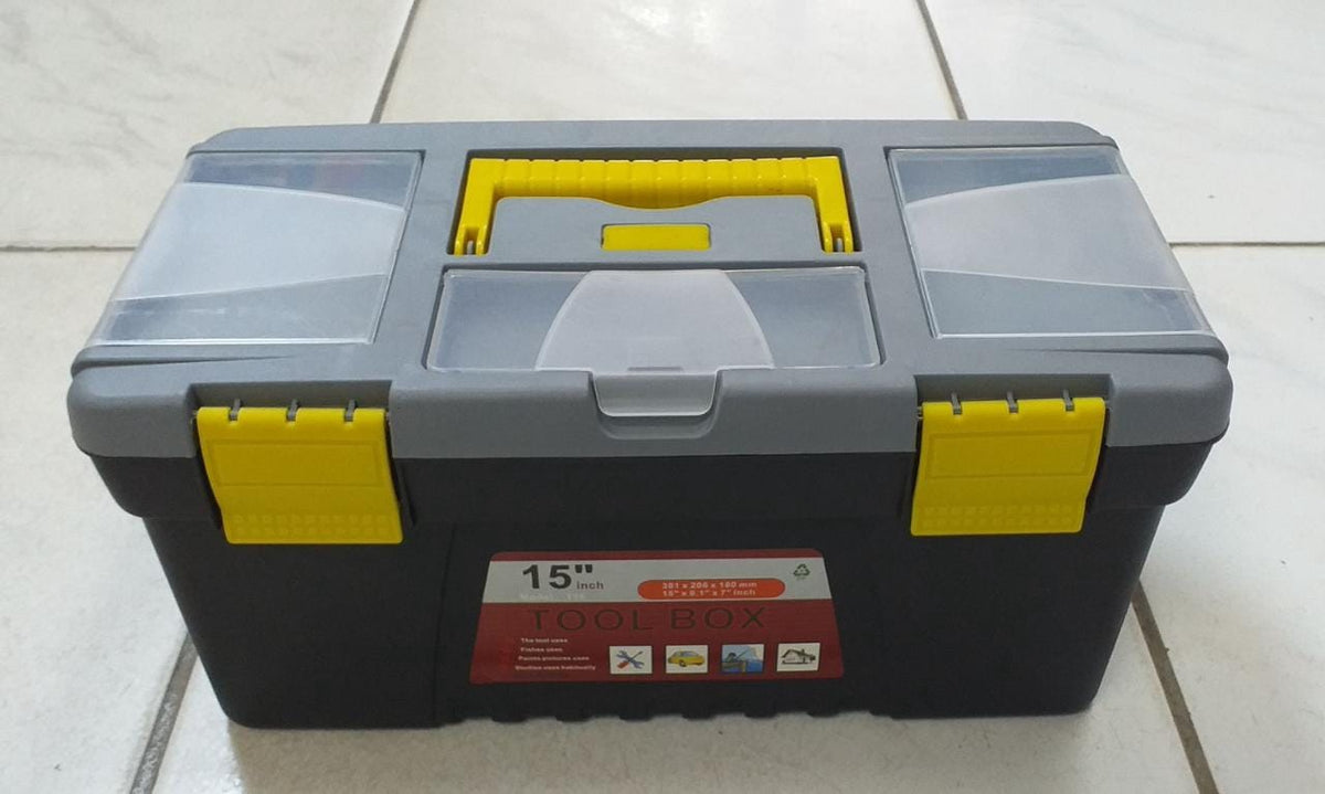 Tool Box 15" Plastic Black & Grey with Yellow Handle