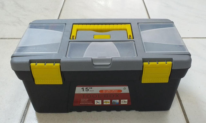 Tool Box 15" Plastic Black & Grey with Yellow Handle
