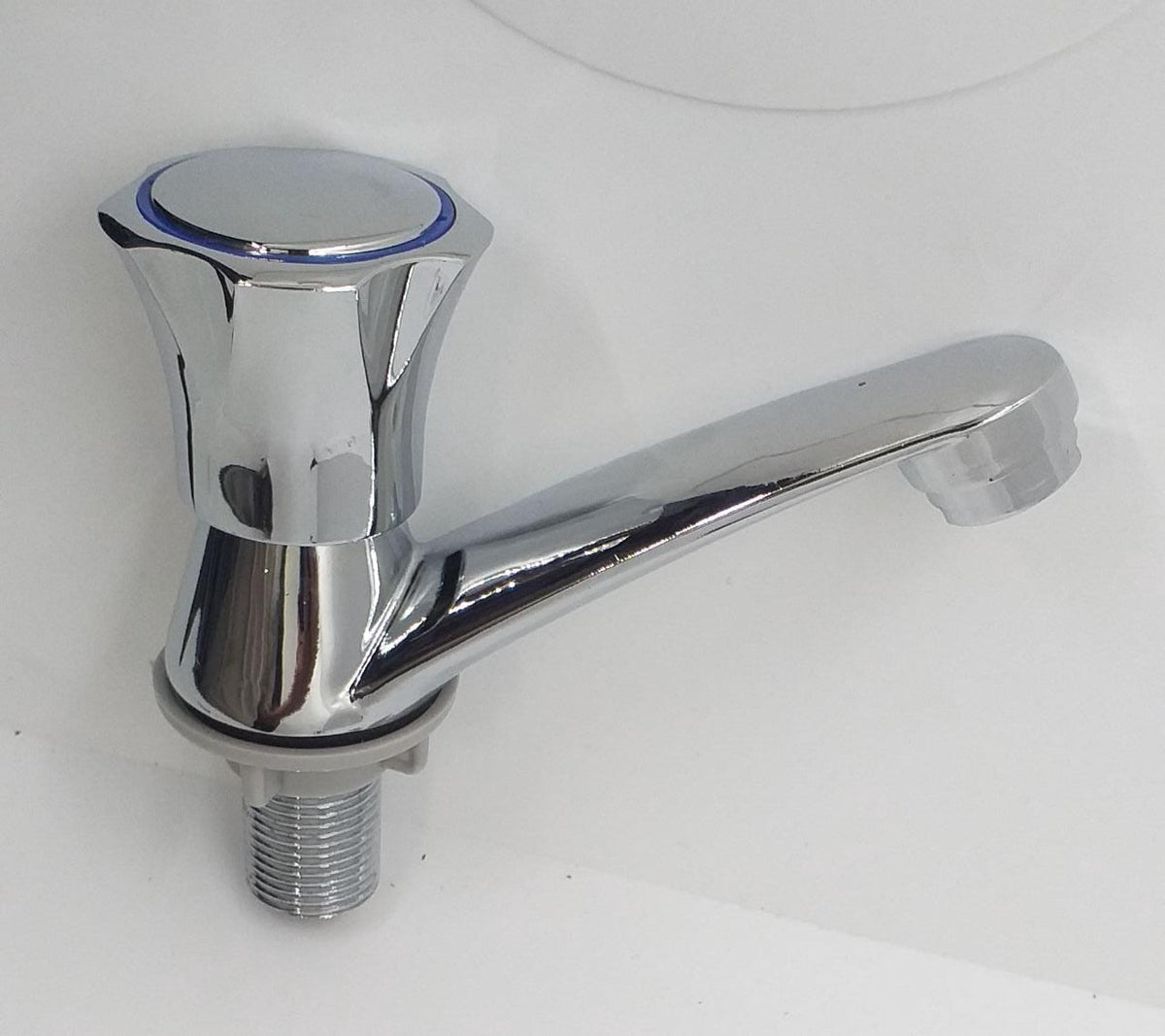 Pillar Tap 1/2" Nickle Heavy Round Knob W/BLUE Rim