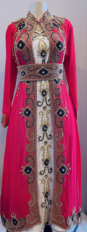 GENERIC Gown Beaded Ecru & Red with Band