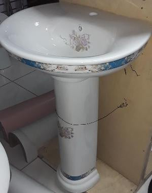 Sink Ware W/PEDESTAL White W/FLOWER NSC-919